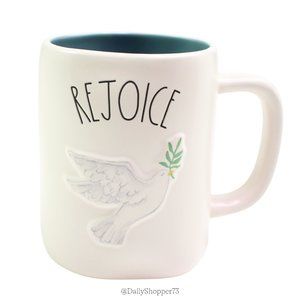 Rae Dunn "Rejoice" Watercolor Peace Dove Off-White Ceramic Coffee Mug